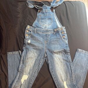 True Craft Blue Denim Overalls Distressed Vintage Style